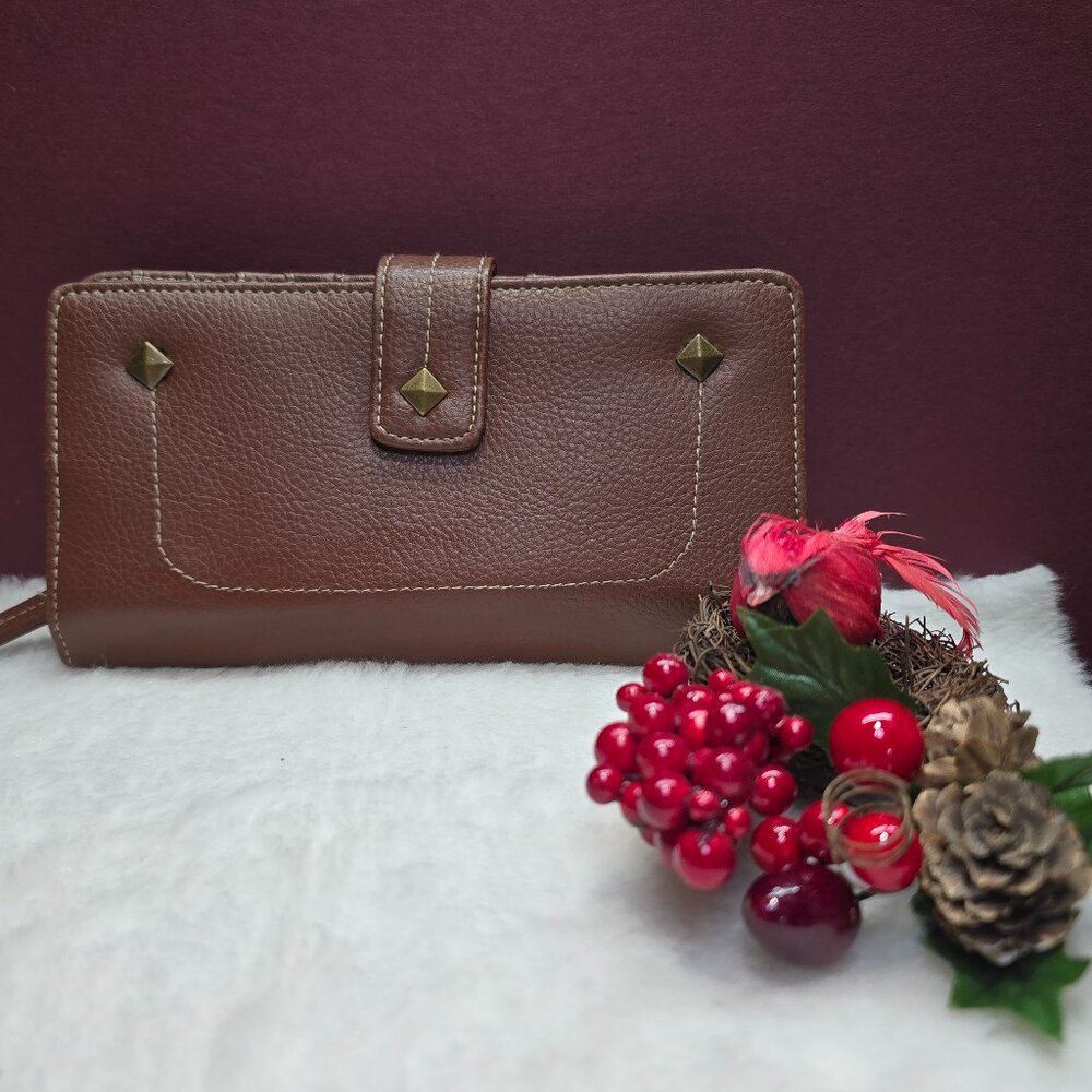 Victory Photo Flip Studded Clutch Wallet Pebbled Faux Leather Checkbook Holder